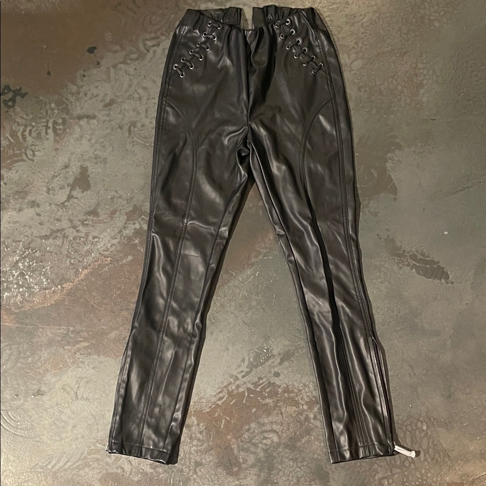 Steve Madden Black Lace-Up Faux Leather Pants